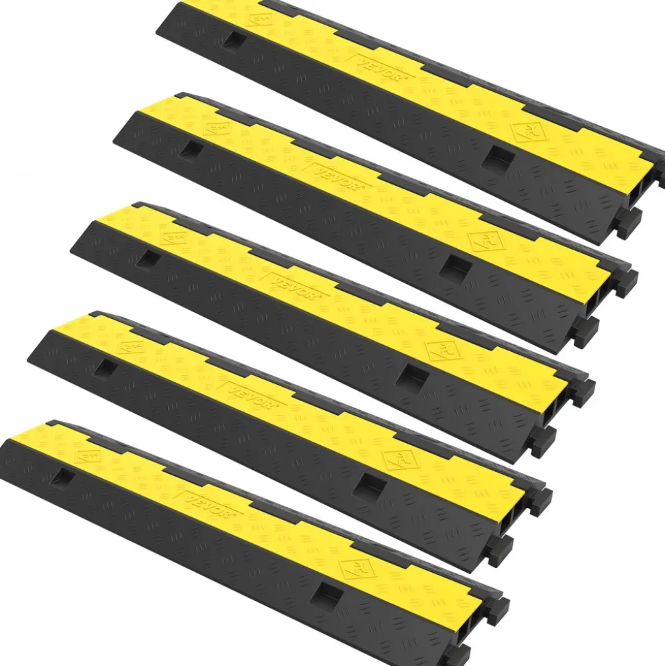 VEVOR Cable Protector Ramp, 5 Packs 2 Channels Speed Bump Hump, Rubber Modular Speed Bump Rated 11000 LBS Load Capacity, Protective Wire Cord Ramp Driveway Rubber Traffic Speed Bumps Cable Protector