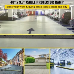 VEVOR Cable Protector Ramp, 5 Packs 2 Channels Speed Bump Hump, Rubber Modular Speed Bump Rated 11000 LBS Load Capacity, Protective Wire Cord Ramp Driveway Rubber Traffic Speed Bumps Cable Protector