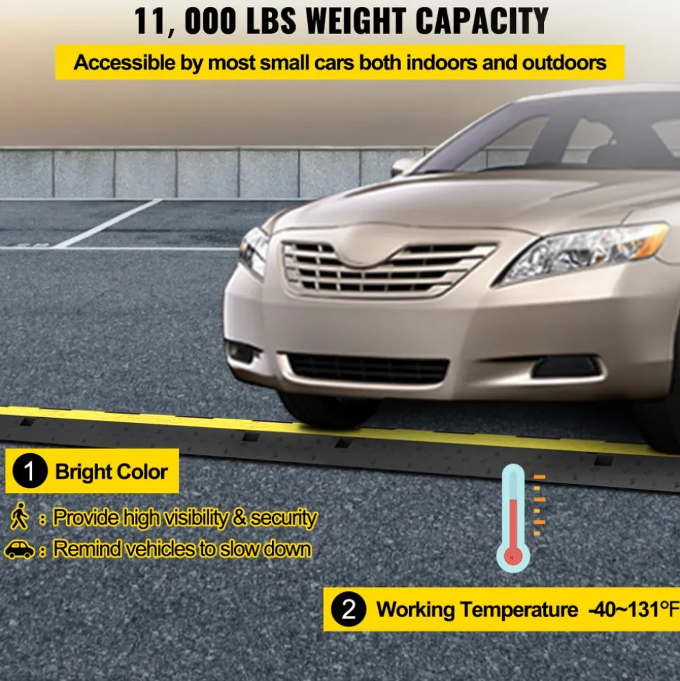 VEVOR Cable Protector Ramp, 4 Packs 2 Channels Speed Bump Hump, Rubber Modular Speed Bump Rated 11000 LBS Load Capacity, Protective Wire Cord Ramp Driveway Rubber Traffic Speed Bumps Cable Protector