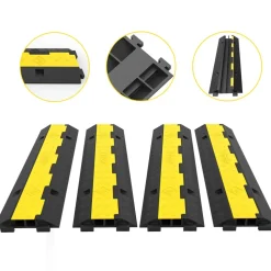 VEVOR Cable Protector Ramp, 4 Packs 2 Channels Speed Bump Hump, Rubber Modular Speed Bump Rated 11000 LBS Load Capacity, Protective Wire Cord Ramp Driveway Rubber Traffic Speed Bumps Cable Protector