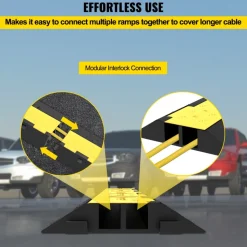 VEVOR Cable Protector Ramp, 4 Packs 2 Channels Speed Bump Hump, Rubber Modular Speed Bump Rated 11000 LBS Load Capacity, Protective Wire Cord Ramp Driveway Rubber Traffic Speed Bumps Cable Protector