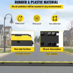 VEVOR Cable Protector Ramp, 4 Packs 2 Channels Speed Bump Hump, Rubber Modular Speed Bump Rated 11000 LBS Load Capacity, Protective Wire Cord Ramp Driveway Rubber Traffic Speed Bumps Cable Protector