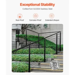 VEVOR Cable Railing Post, 42x2x2 Inch Stair Railing Post, with Pre-Drilled 30° Angled Holes, Stainless Steel Cable Rail Post with Horizontal and Curved Bracket, 1-Pack, Black, 1JZLGZXHS106W3XAA001V0