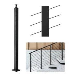 VEVOR Cable Railing Post, 42x1x2 Inch Level Deck Stair Posts, 1-Pack Stainless Steel Cable Handrail Post, Pre-Drilled Pickets with Mounting Bracket Stair Railing Kit, Black, 1JZLGZXHS1063GGTD001V0