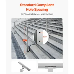 VEVOR Cable Railing Post, 42x2x2 Inch Stair Railing Post, with Pre-Drilled 30° Angled Holes, Stainless Steel Cable Rail Post with Horizontal and Curved Bracket, 1-Pack, Silver, 1JZLGZXYS1062TLWC001V0