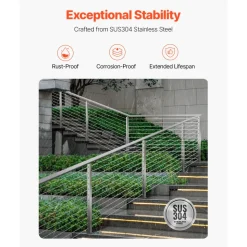 VEVOR Cable Railing Post, 42x2x2 Inch Stair Railing Post, with Pre-Drilled 30° Angled Holes, Stainless Steel Cable Rail Post with Horizontal and Curved Bracket, 1-Pack, Silver, 1JZLGZXYS1062TLWC001V0