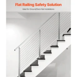 VEVOR Cable Railing Post, 42x2x2 Inch Stair Railing Post, with Pre-Drilled 30° Angled Holes, Stainless Steel Cable Rail Post with Horizontal and Curved Bracket, 1-Pack, Silver, 1JZLGZXYS1062TLWC001V0