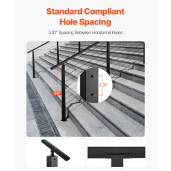 VEVOR Cable Railing Post, 36x2x2 Inch Corner Railing Post, with L-Shaped Pre-Drilled Holes, Stainless Steel Cable Rail Post with Horizontal and Curved Bracket, 1-Pack, Black, 1JZLGZXHS914ZPBNY001V0