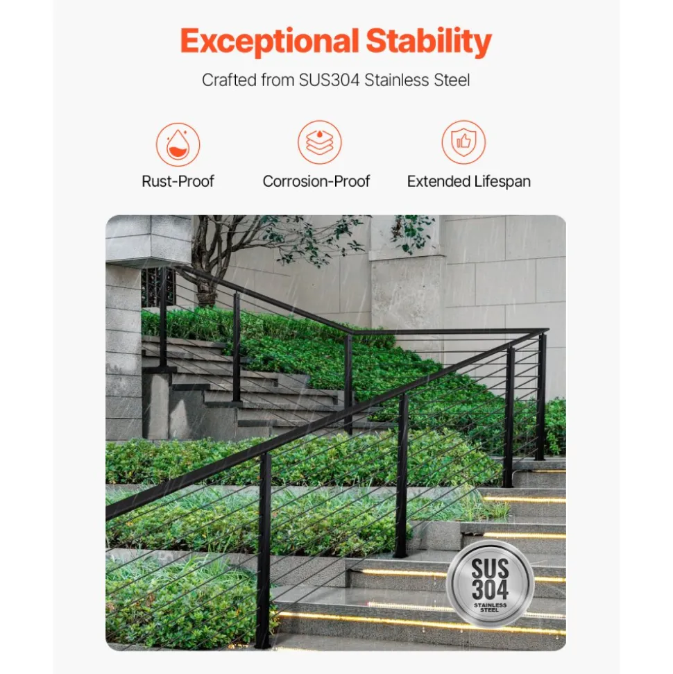VEVOR Cable Railing Post, 36x2x2 Inch Corner Railing Post, with L-Shaped Pre-Drilled Holes, Stainless Steel Cable Rail Post with Horizontal and Curved Bracket, 1-Pack, Black, 1JZLGZXHS914ZPBNY001V0