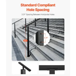 VEVOR Cable Railing Post, 42x2x2 Inch Level Deck Stair Posts, 1-Pack Stainless Steel Cable Handrail Post, Pre-Drilled Pickets with Mounting Bracket Stair Railing Kit, Silver, 1JZLGZXYS1061EF8W001V0