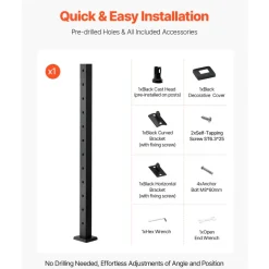 VEVOR Cable Railing Post, 42x2x2 Inch Level Deck Stair Posts, 1-Pack Stainless Steel Cable Handrail Post, Pre-Drilled Pickets with Mounting Bracket Stair Railing Kit, Silver, 1JZLGZXYS1061EF8W001V0