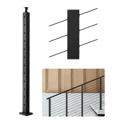 VEVOR Cable Railing Post, 42x2x2 Inch Level Deck Stair Posts, 1-Pack Stainless Steel Cable Handrail Post, Pre-Drilled Pickets with Mounting Bracket Stair Railing Kit, Silver, 1JZLGZXYS1061EF8W001V0