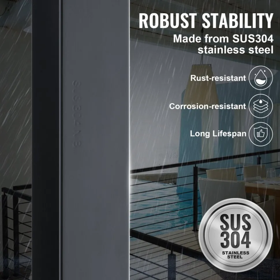 VEVOR Cable Railing Post, 42" x 2" x 2" Steel Level Deck Railing Post Without Holes, SUS304 Stainless Steel Cable Rail Post, Stair Handrail Post with Horizontal and Curved Bracket, 1-Pack, Black