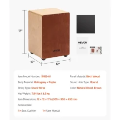 VEVOR Cajon Box Drum Wooden Birchwood Compact Percussion Instrument with Snare Wires