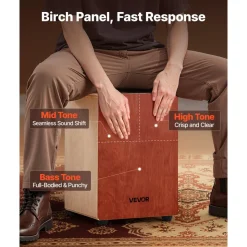 VEVOR Cajon Box Drum Wooden Percussion Instrument Drum with Guitar Strings Birch Wood