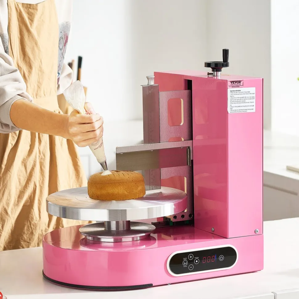 VEVOR Cake Decorating Machine, Cake Cream Spreading Coating Smearing Machine, Low Noise Cake Frosting Machine, Turntable with Adjustable Scraper, for 4" to 12" Cake, 25-320RPM Rotating Speed, Pink