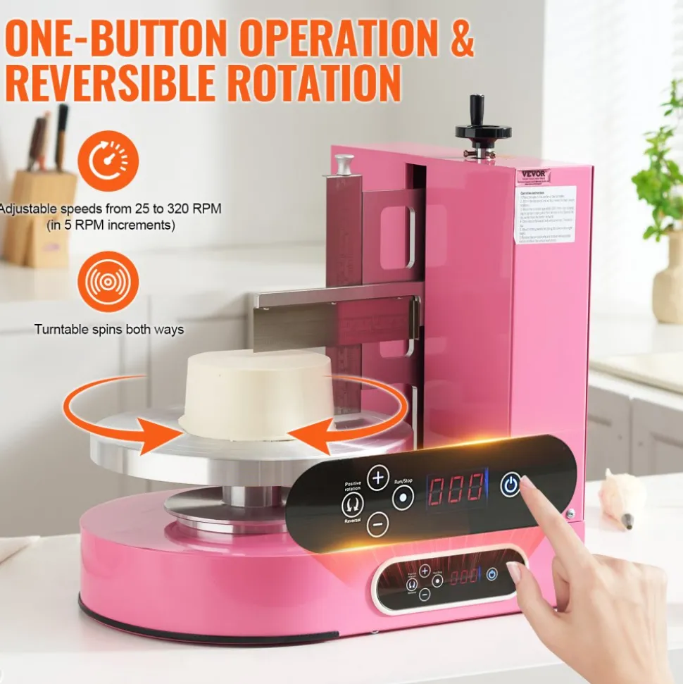 VEVOR Cake Decorating Machine, Cake Cream Spreading Coating Smearing Machine, Low Noise Cake Frosting Machine, Turntable with Adjustable Scraper, for 4" to 12" Cake, 25-320RPM Rotating Speed, Pink