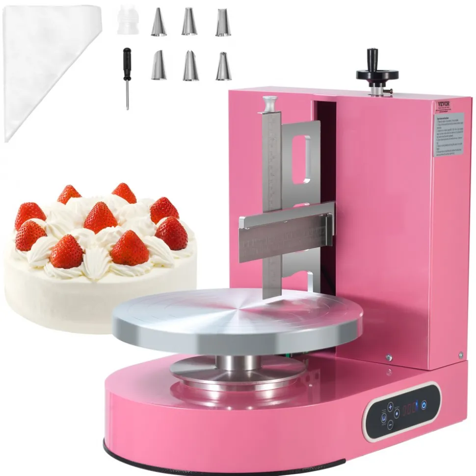 VEVOR Cake Decorating Machine, Cake Cream Spreading Coating Smearing Machine, Low Noise Cake Frosting Machine, Turntable with Adjustable Scraper, for 4" to 12" Cake, 25-320RPM Rotating Speed, Pink