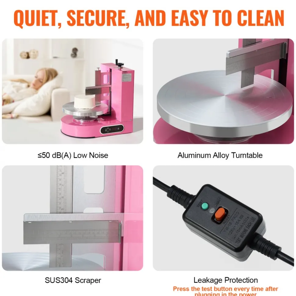 VEVOR Cake Decorating Machine, Cake Cream Spreading Coating Smearing Machine, Low Noise Cake Frosting Machine, Turntable with Adjustable Scraper, for 4" to 12" Cake, 25-320RPM Rotating Speed, Pink