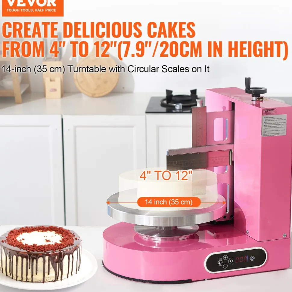VEVOR Cake Decorating Machine, Cake Cream Spreading Coating Smearing Machine, Low Noise Cake Frosting Machine, Turntable with Adjustable Scraper, for 4" to 12" Cake, 25-320RPM Rotating Speed, Pink