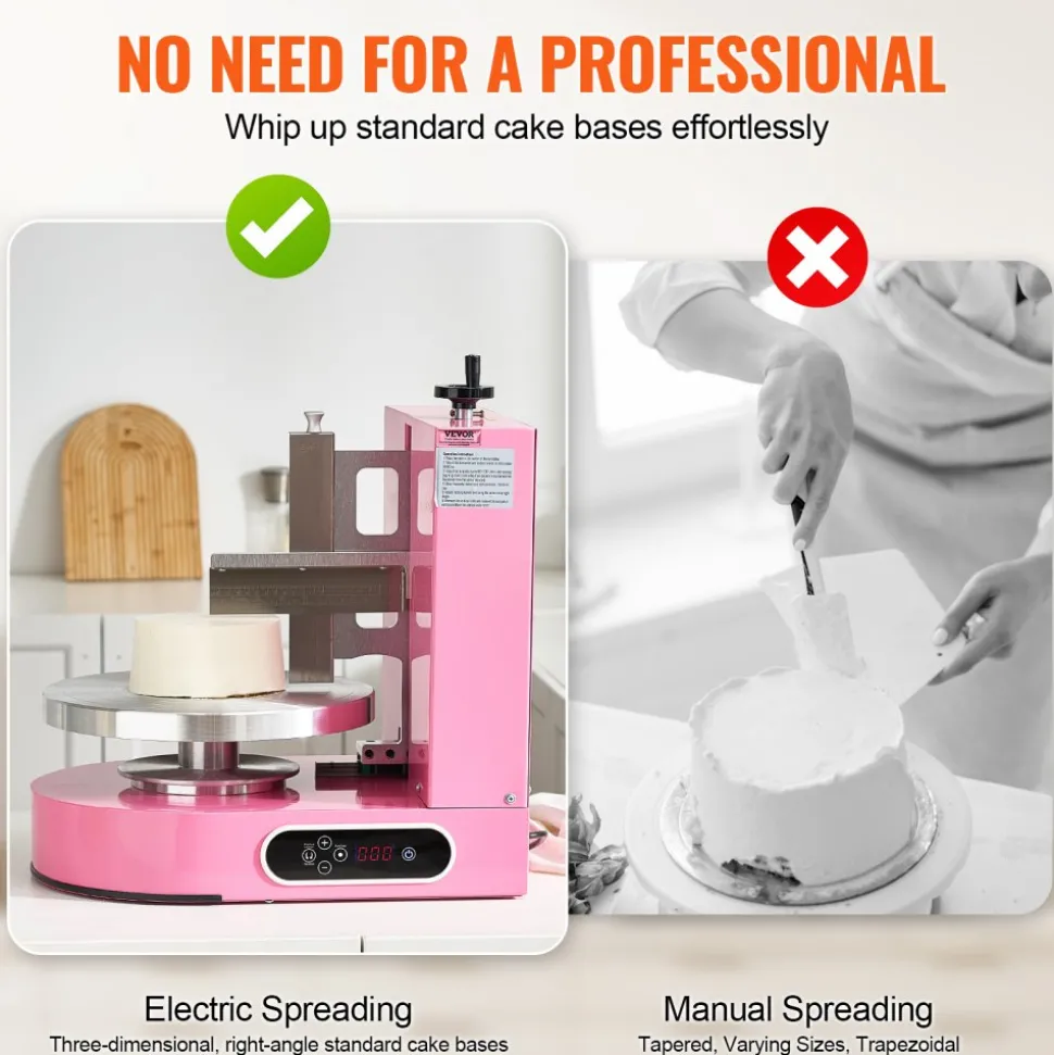 VEVOR Cake Decorating Machine, Cake Cream Spreading Coating Smearing Machine, Low Noise Cake Frosting Machine, Turntable with Adjustable Scraper, for 4" to 12" Cake, 25-320RPM Rotating Speed, Pink