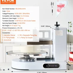 VEVOR Cake Decorating Machine, Cake Cream Spreading Coating Smearing Machine, Low Noise Cake Frosting Machine, Turntable with Adjustable Scraper, for 4