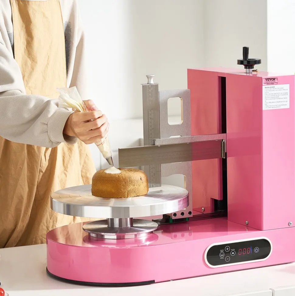 VEVOR Cake Decorating Machine, Cake Cream Spreading Coating Smearing Machine, Low Noise Cake Frosting Machine, Turntable with Adjustable Scraper, for 6" to 14" Cake, 25-320RPM Rotating Speed, Pink
