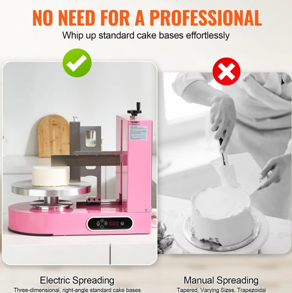 VEVOR Cake Decorating Machine, Cake Cream Spreading Coating Smearing Machine, Low Noise Cake Frosting Machine, Turntable with Adjustable Scraper, for 6" to 14" Cake, 25-320RPM Rotating Speed, Pink