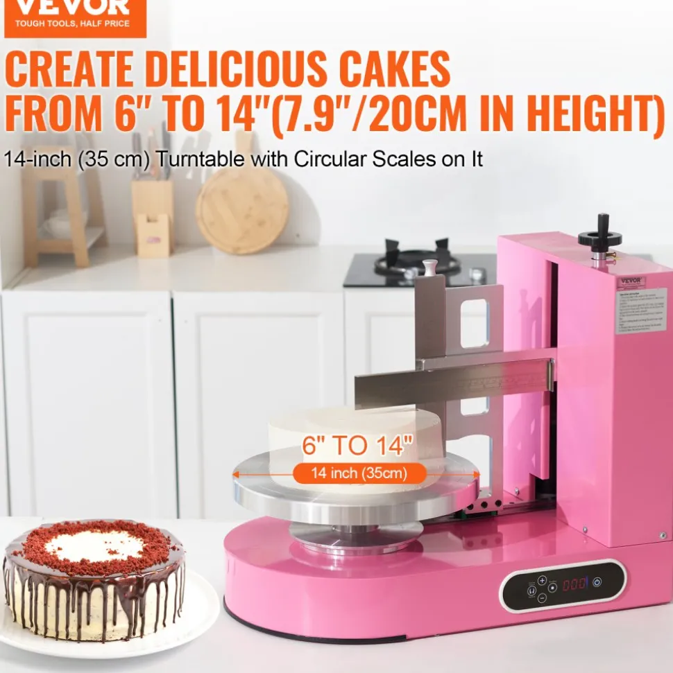 VEVOR Cake Decorating Machine, Cake Cream Spreading Coating Smearing Machine, Low Noise Cake Frosting Machine, Turntable with Adjustable Scraper, for 6" to 14" Cake, 25-320RPM Rotating Speed, Pink