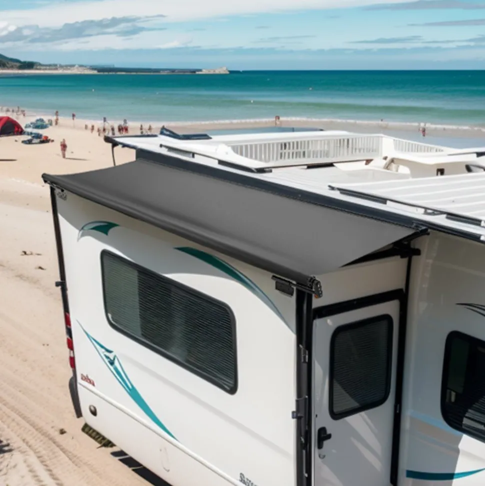 VEVOR Camper Awning Fabric Replacement, 1" to 13', Weatherproof Durable Slide Topper Awning with Bracket, Heavy Duty Slide Topper Awning with Stainless Steel Material, Fit for RV & Motorhome(Black)