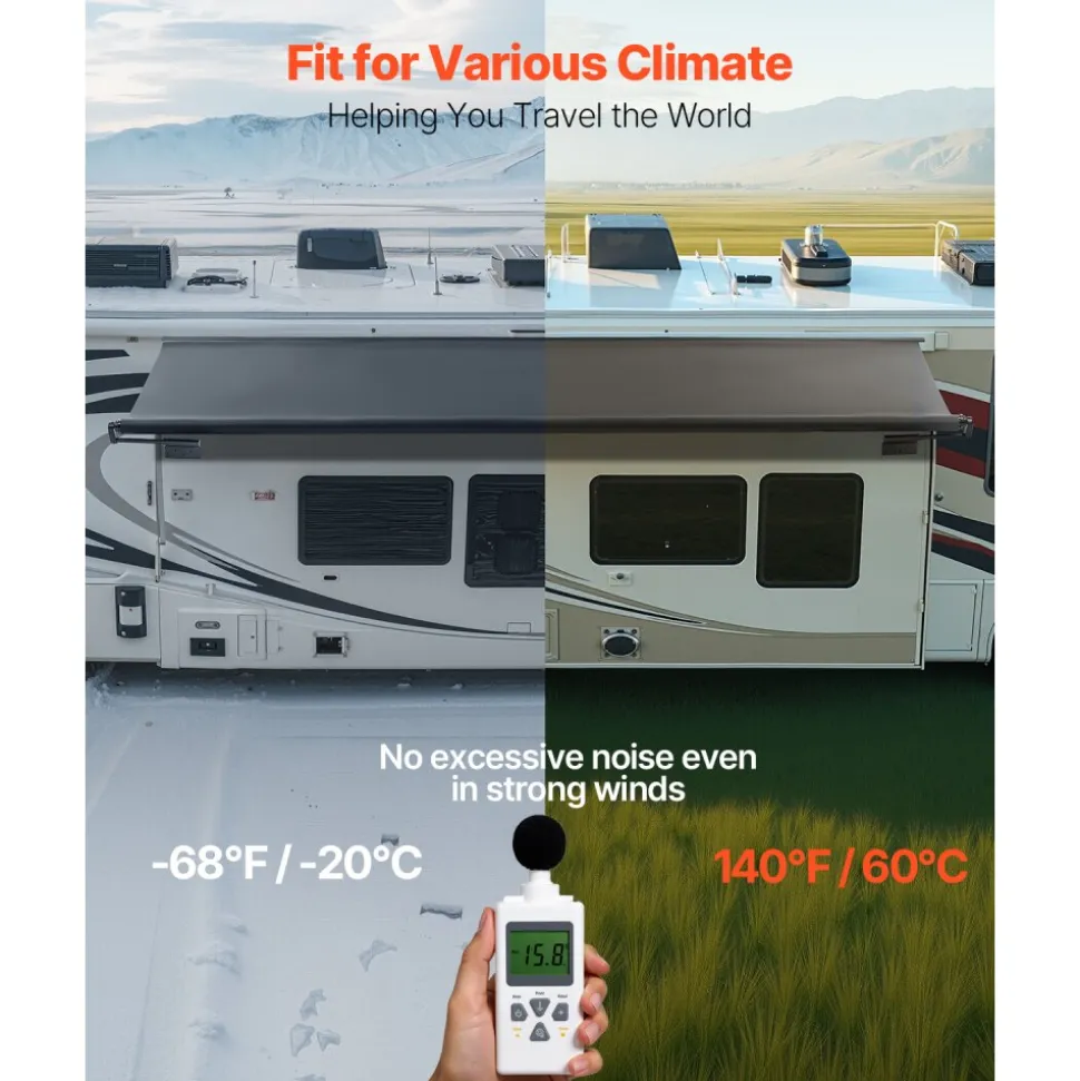 VEVOR Camper Awning Fabric Replacement, 1" to 13', Weatherproof Durable Slide Topper Awning with Bracket, Heavy Duty Slide Topper Awning with Stainless Steel Material, Fit for RV & Motorhome(Black)