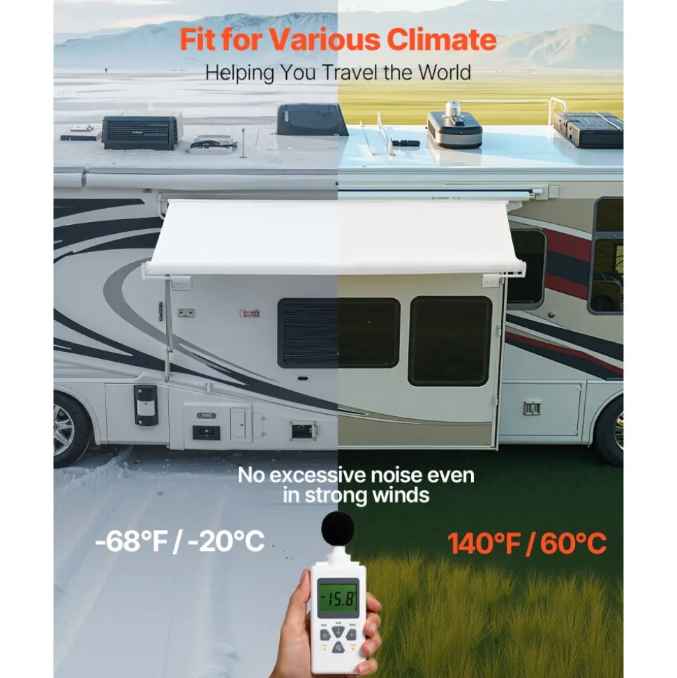 VEVOR Camper Awning Fabric Replacement, 1" to 13', Weatherproof Durable Slide Topper Awning with Bracket, Heavy Duty Slide Topper Awning with Stainless Steel Material, Fit for RV & Motorhome(White)