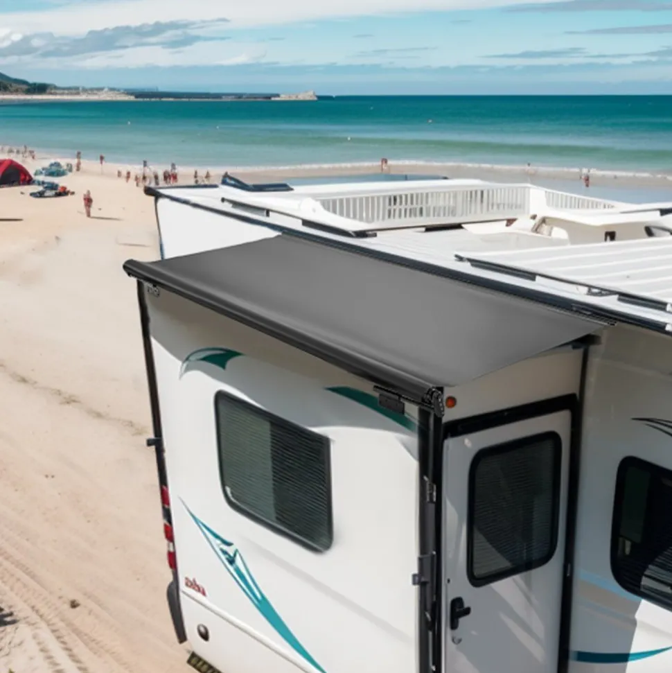 VEVOR Camper Awning Fabric Replacement, 1" to 8', Weatherproof Durable Slide Topper Awning with Bracket, Heavy Duty Slide Topper Awning with Stainless Steel Material, Fit for RV & Motorhome(Black)