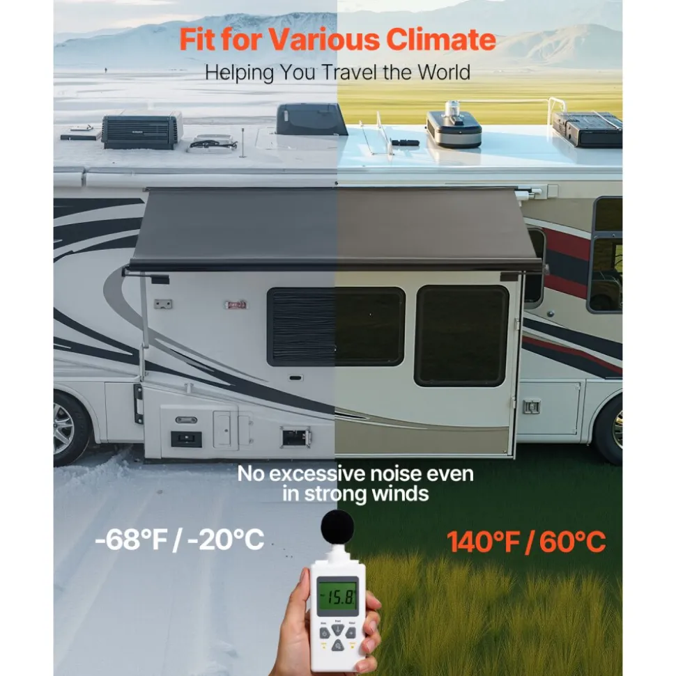 VEVOR Camper Awning Fabric Replacement, 1" to 8', Weatherproof Durable Slide Topper Awning with Bracket, Heavy Duty Slide Topper Awning with Stainless Steel Material, Fit for RV & Motorhome(Black)