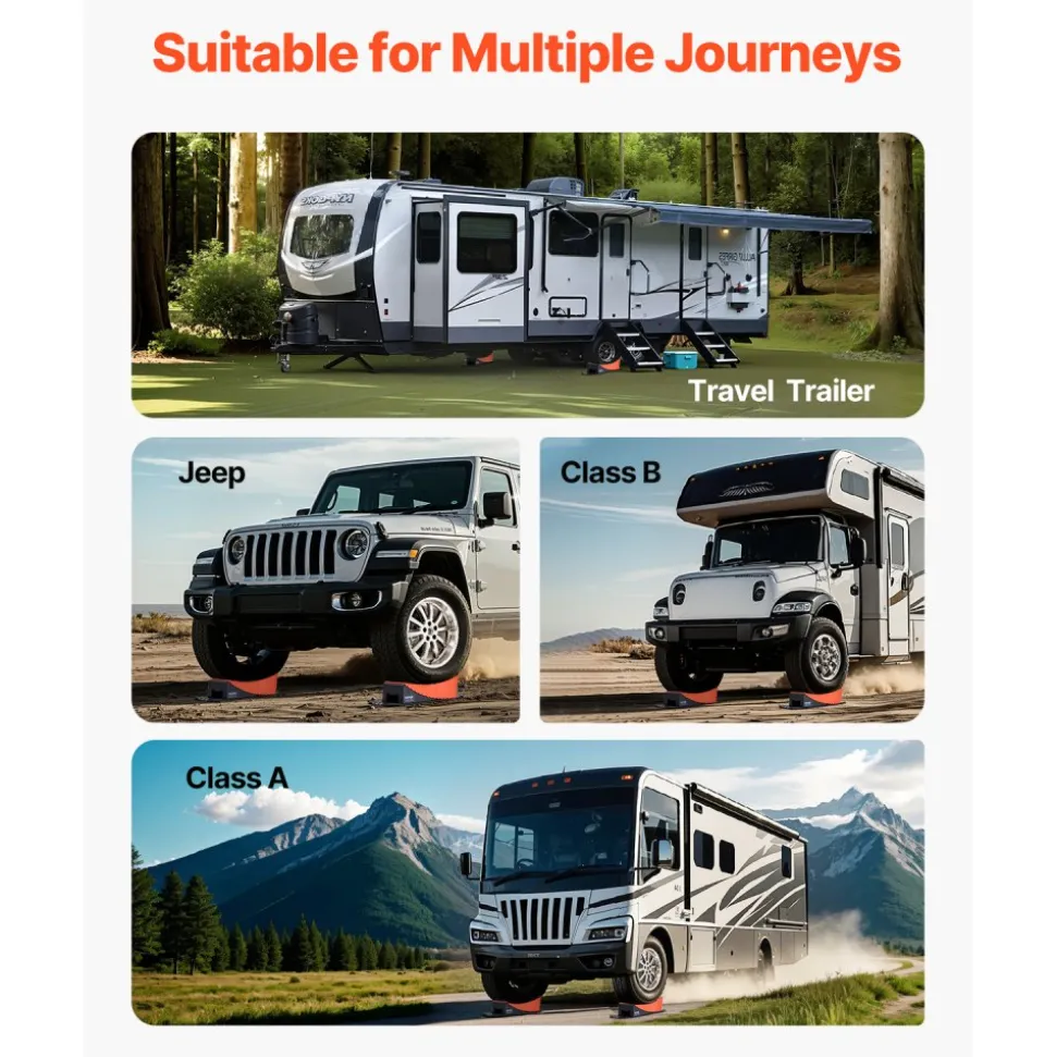 VEVOR Camper Levelers, 2 Pcs RV Leveling Blocks, up to 8818.5lbs Camper Wheel Chocks, Max. 4" Leveling Height Heavy Duty Curved Levelers, RV Camper Leveler Kit with Anti-Slip Mat Carrying Bag Level
