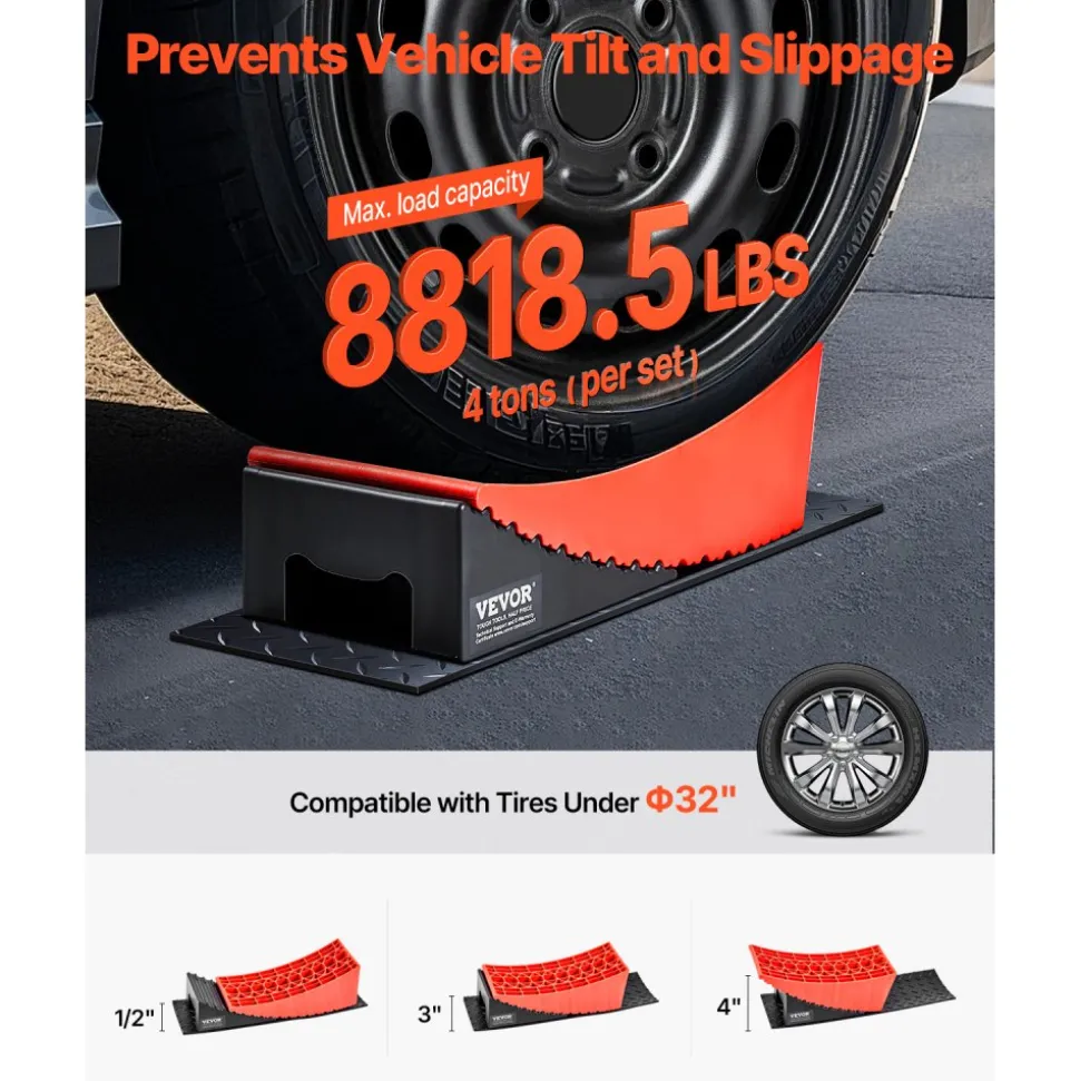 VEVOR Camper Levelers, 2 Pcs RV Leveling Blocks, up to 8818.5lbs Camper Wheel Chocks, Max. 4" Leveling Height Heavy Duty Curved Levelers, RV Camper Leveler Kit with Anti-Slip Mat Carrying Bag Level