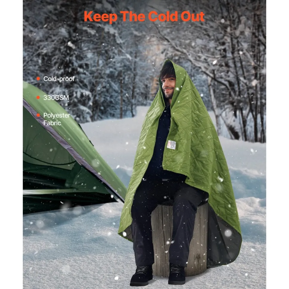 VEVOR Camping Blanket, Large Warm Stadium Blanket, Waterproof & Windproof, 330GSM Polyester Fleece, Flame Retardant, Great for Outdoors, Picnics, Hiking, Sports Events, Travel, 82" x 55", Bicolor