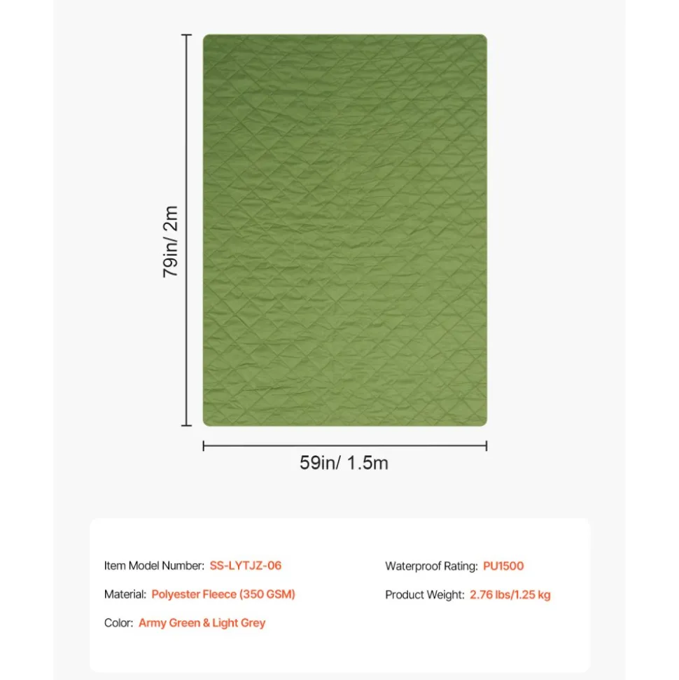 VEVOR Camping Blanket, Large Warm Stadium Blanket, Waterproof & Windproof, 330GSM Polyester Fleece, Flame Retardant, Great for Outdoors, Picnics, Hiking, Sports Events, Travel, 82" x 55", Bicolor
