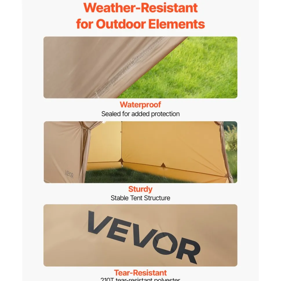 VEVOR Camping Hot Tent, 2 Persons Cabin Hot Tent with Stove Jack, Waterproof Winter Tents Shelters with Vents, Lightweight & Portable 4 Season Tents for Hiking Fishing Hunting Backpacking