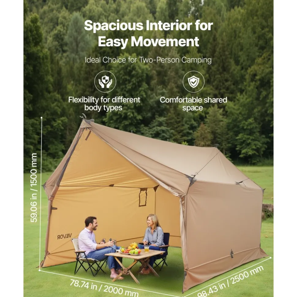 VEVOR Camping Hot Tent, 2 Persons Cabin Hot Tent with Stove Jack, Waterproof Winter Tents Shelters with Vents, Lightweight & Portable 4 Season Tents for Hiking Fishing Hunting Backpacking