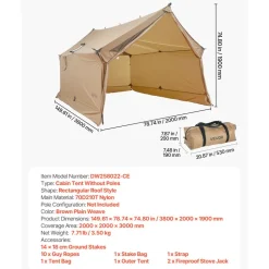 VEVOR Camping Hot Tent, 2 Persons Cabin Hot Tent with Stove Jack, Waterproof Winter Tents Shelters with Vents, Lightweight & Portable 4 Season Tents for Hiking Fishing Hunting Backpacking