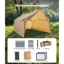 VEVOR Camping Hot Tent, 2 Persons Cabin Hot Tent with Stove Jack, Waterproof Winter Tents Shelters with Vents, Lightweight & Portable 4 Season Tents for Hiking Fishing Hunting Backpacking