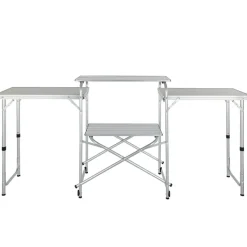 VEVOR Camping Kitchen Table, Folding Outdoor Cooking Table with Storage Carrying Bag, Aluminum Cook Station 3 Cupboard & Detachable Windscreen, Quick Set-up for Picnics, BBQ, RV Traveling, Black