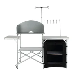 VEVOR Camping Kitchen Table, Folding Outdoor Cooking Table with Storage Carrying Bag, Aluminum Cook Station 1 Cupboard & Detachable Windscreen, Quick Set-up for Picnics, BBQ, RV Traveling, Black