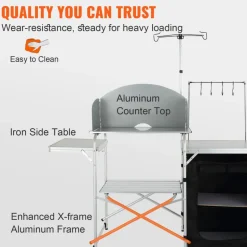 VEVOR Camping Kitchen Table, Folding Outdoor Cooking Table with Storage Carrying Bag, Aluminum Cook Station 1 Cupboard & Detachable Windscreen, Quick Set-up for Picnics, BBQ, RV Traveling, Black