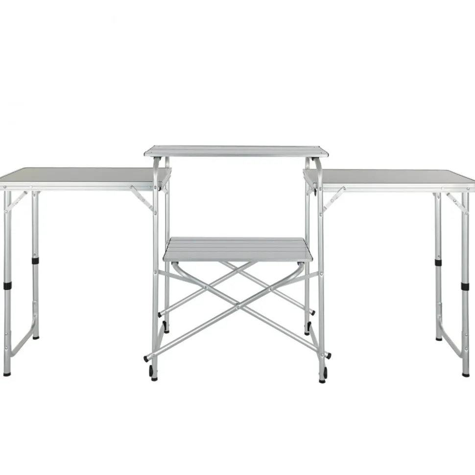 VEVOR Camping Kitchen Table, Folding Outdoor Cooking Table with Storage Carrying Bag, Aluminum Cook Station 3 Cupboard & Detachable Windscreen, Quick Set-up for Picnics, BBQ, RV Traveling, Brown