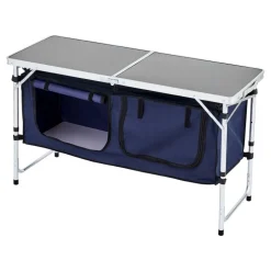 VEVOR Camping Kitchen Table, Folding Outdoor Cooking Table, 3 Adjustable Height, Aluminum Lightweight Portable Cook Station with Storage Organizer, Carry Handle, for BBQ Party Picnic RV Travel, Blue