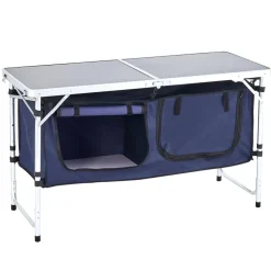 VEVOR Camping Kitchen Table, Folding Outdoor Cooking Table, 3 Adjustable Height, Aluminum Lightweight Portable Cook Station with Storage Organizer, Carry Handle, for BBQ Party Picnic RV Travel, Blue