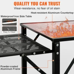 VEVOR Camping Kitchen Table, One-piece Folding Portable Cook Station with A Carrying Bag, Aluminum Camping Table 4 Iron Side Tables & 2 Shelves, Ideal for Outdoor Picnics, BBQs, Camping, RV Traveling