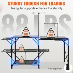 VEVOR Camping Kitchen Table, One-piece Folding Portable Cook Station with A Carrying Bag, Long Aluminum Camping Table 3 Side Tables, 2 Shelves & A Detachable Sink for Outdoor Picnics, BBQs, Camping